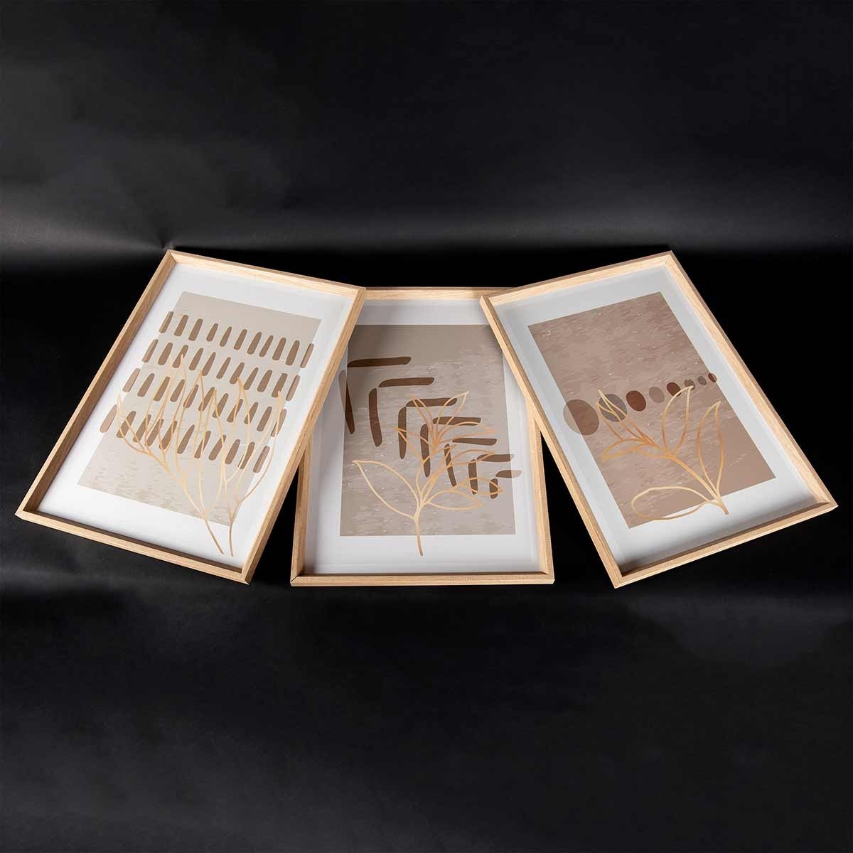 Cuadro tríptico con Marco color Madera - DekoArte