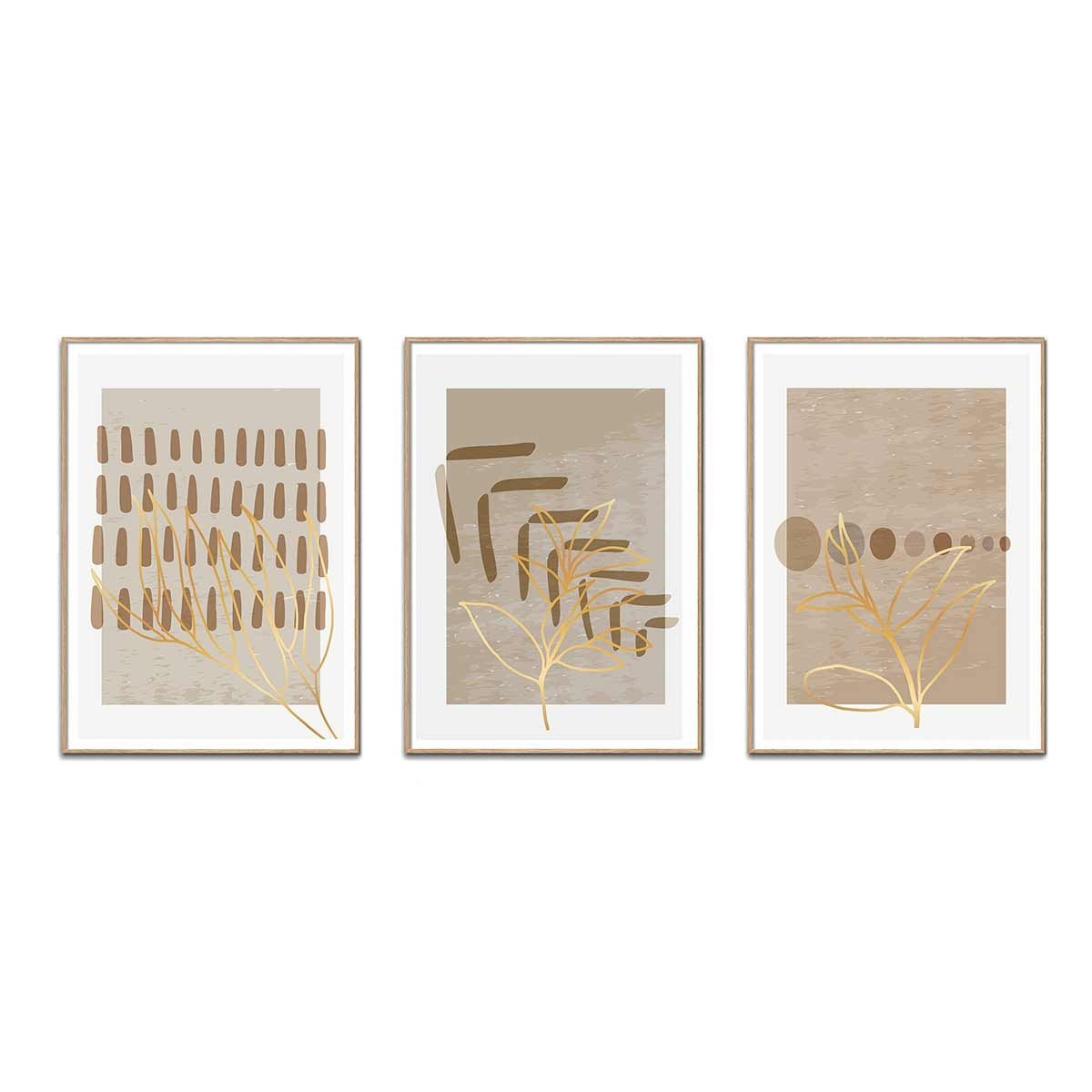 Cuadro tríptico con Marco color Madera - DekoArte