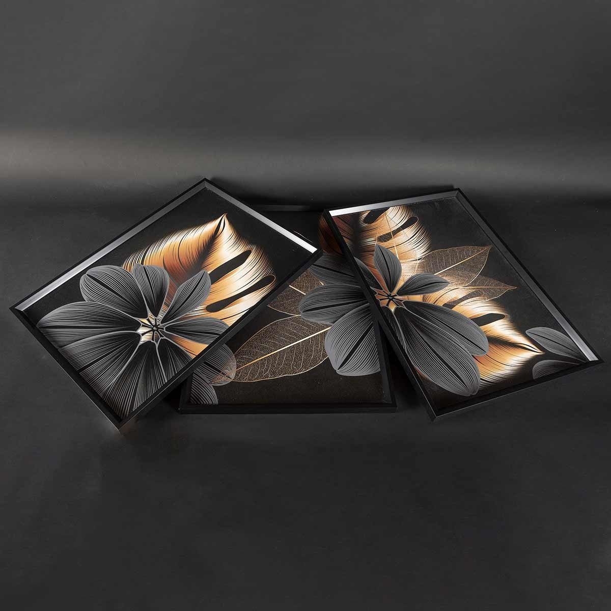 Cuadro Tríptico con Marco Negro Estilo Flores - DekoArte