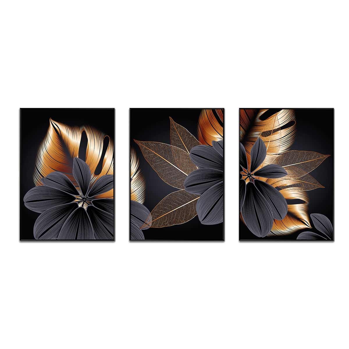 Cuadro Tríptico con Marco Negro Estilo Flores - DekoArte