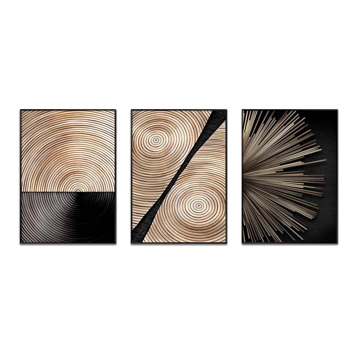 Cuadro Triptico con Marco Negro Estilo Maderas - DekoArte