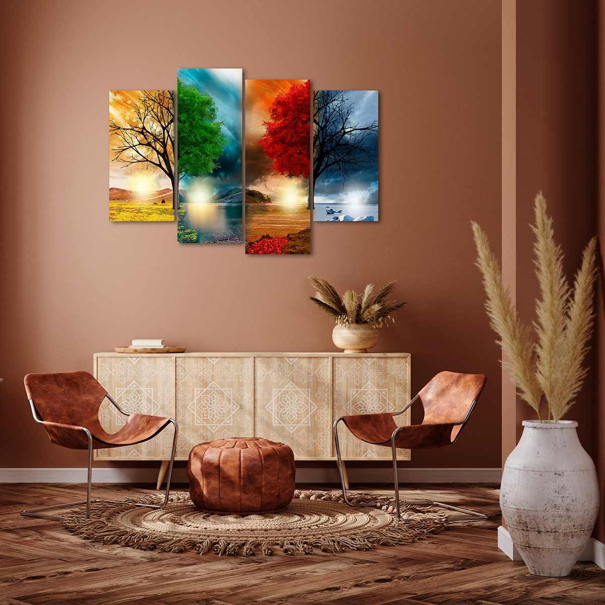 Cuadro Tríptico Cuatro Estaciones - Arte Moderno para Salones - DekoArte