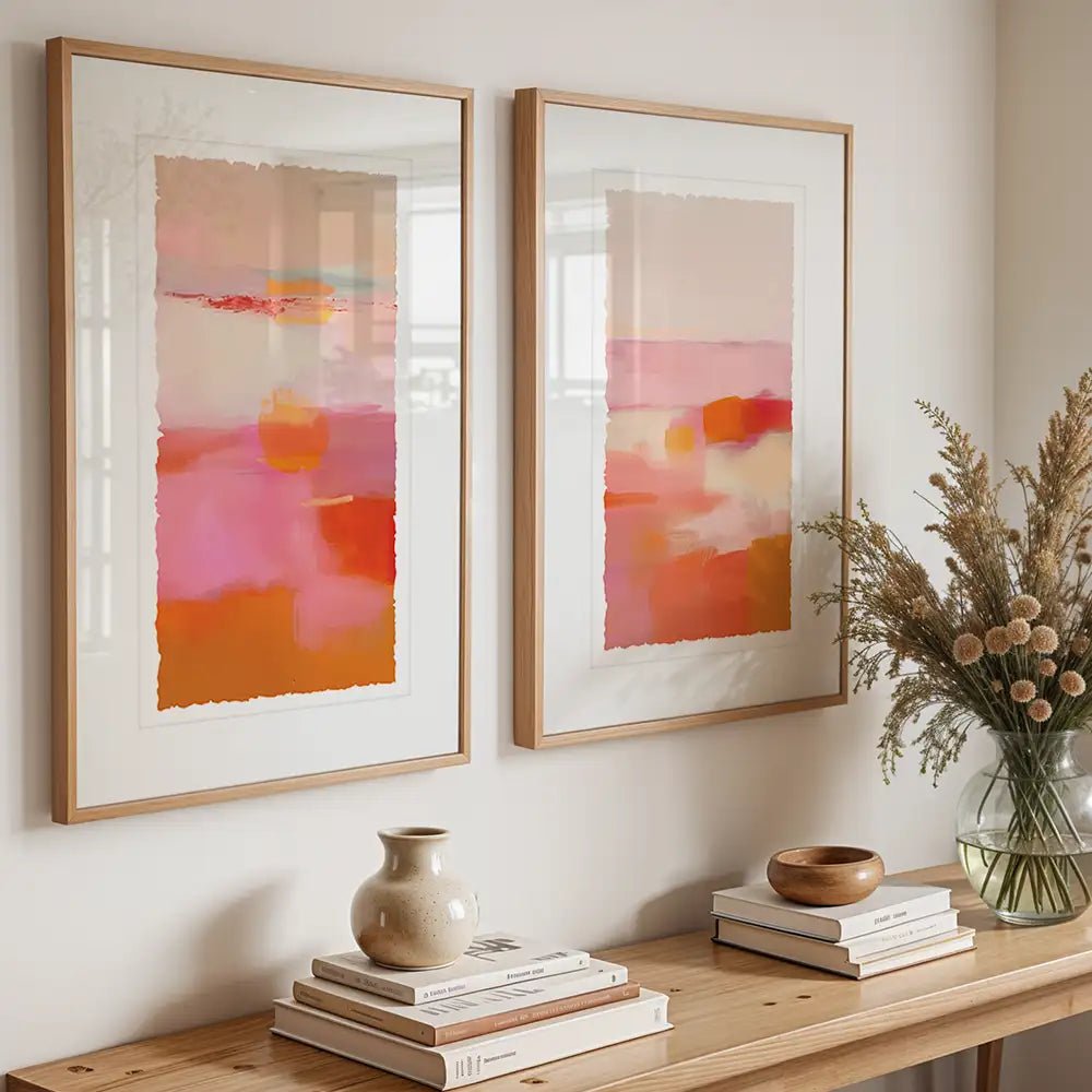 Cuadros coloridos con paspartú | Rosa y naranja - DekoArte