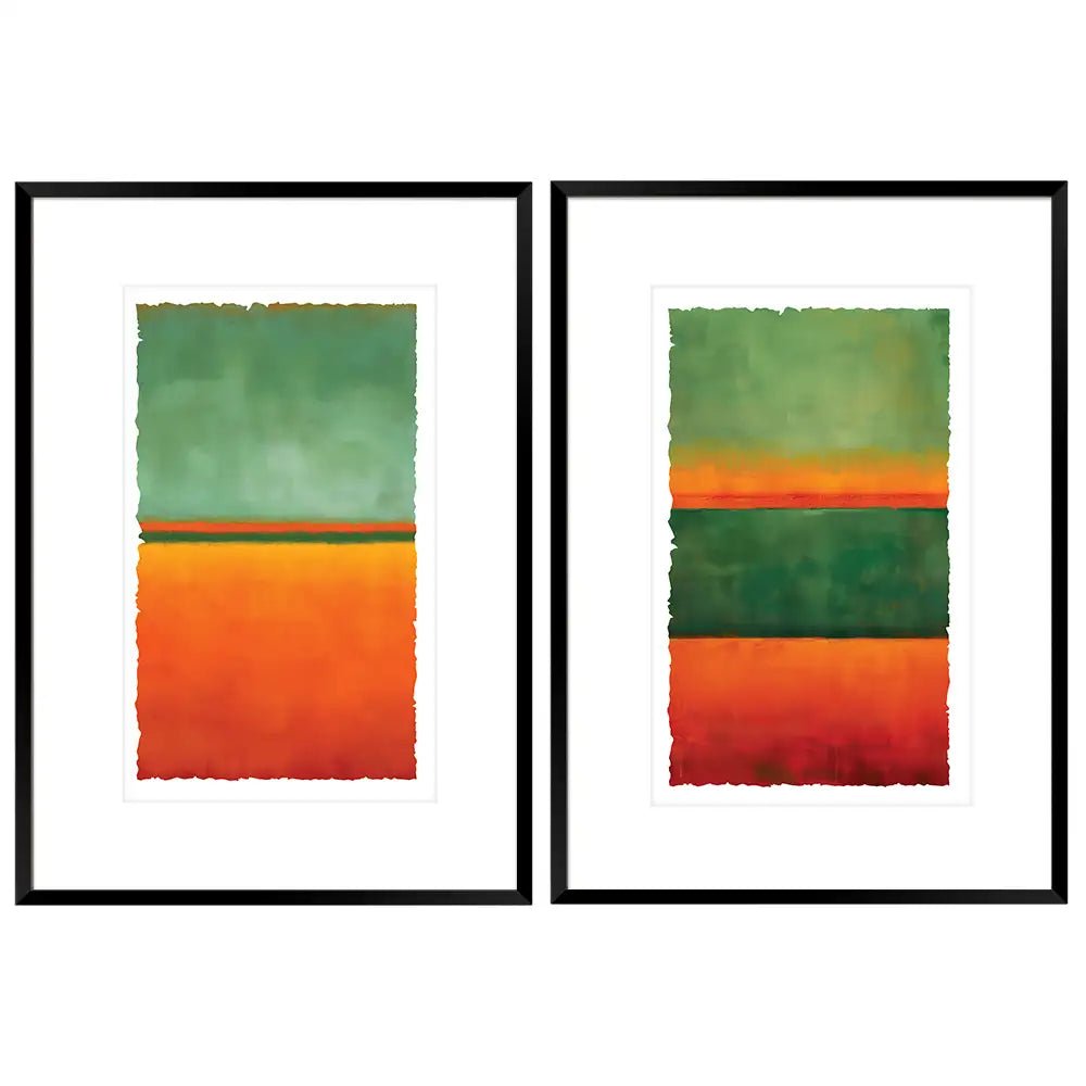 Cuadros coloridos con paspartu | Verde y naranja - DekoArte