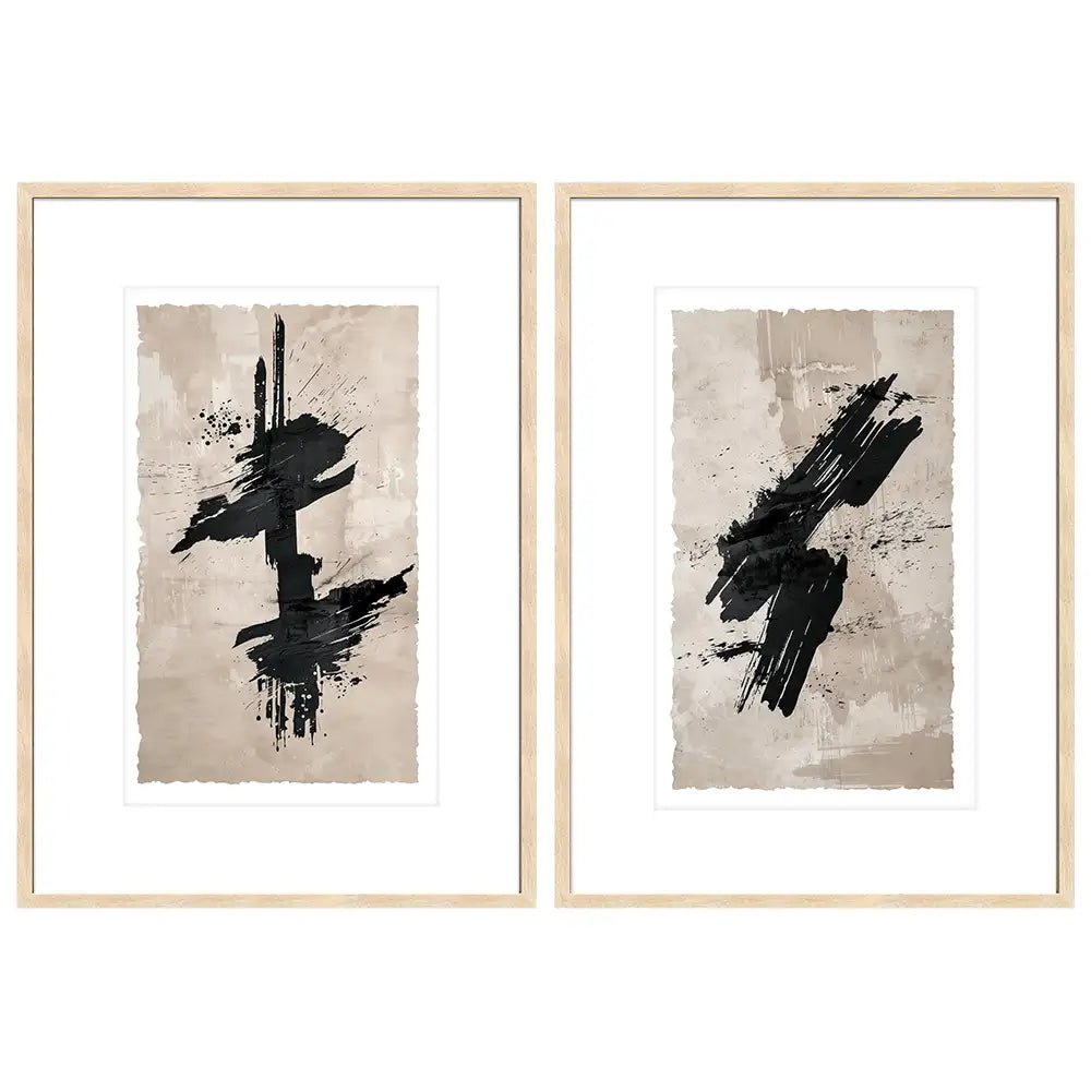 Cuadros japandi con paspartú | Negro y beige - DekoArte