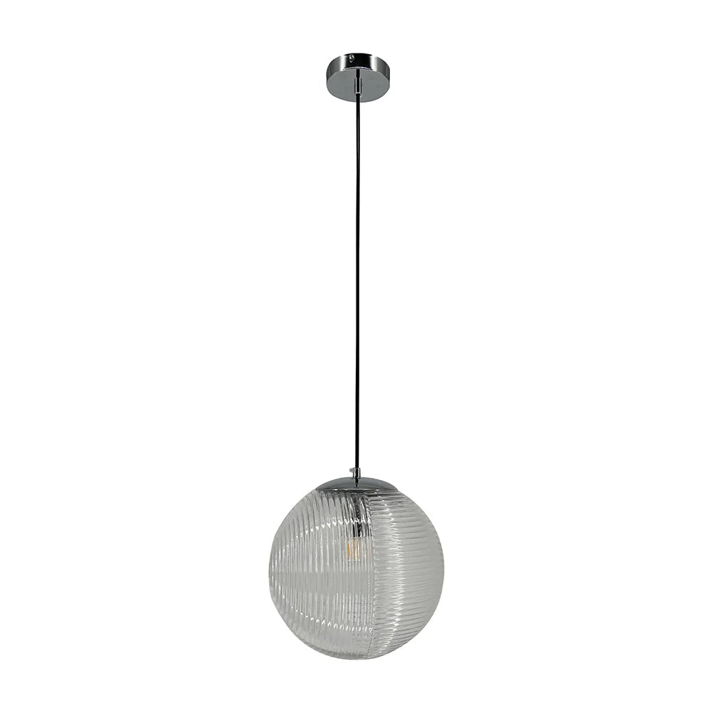 Lámpara colgante de cristal | Esfera transparente y cromo - DekoArte