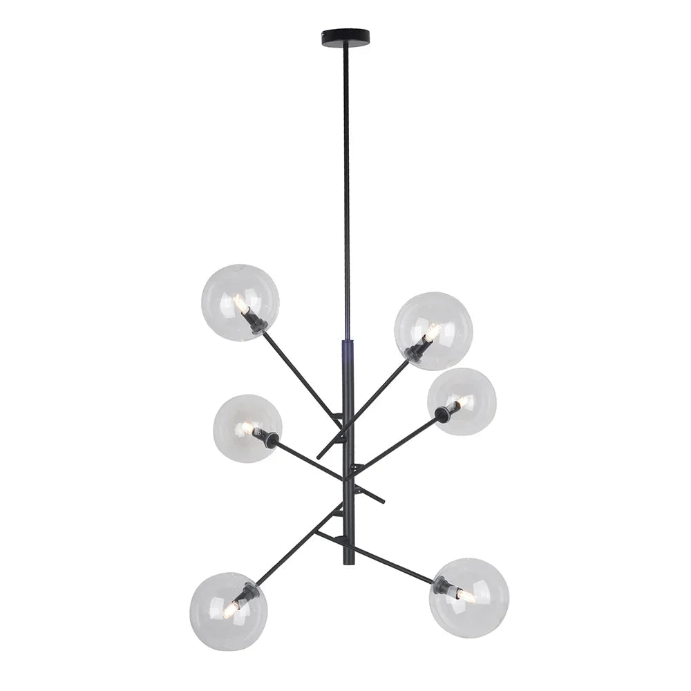 Lámpara colgante negra de 6 luces | Tulipa cristal transparente - DekoArte