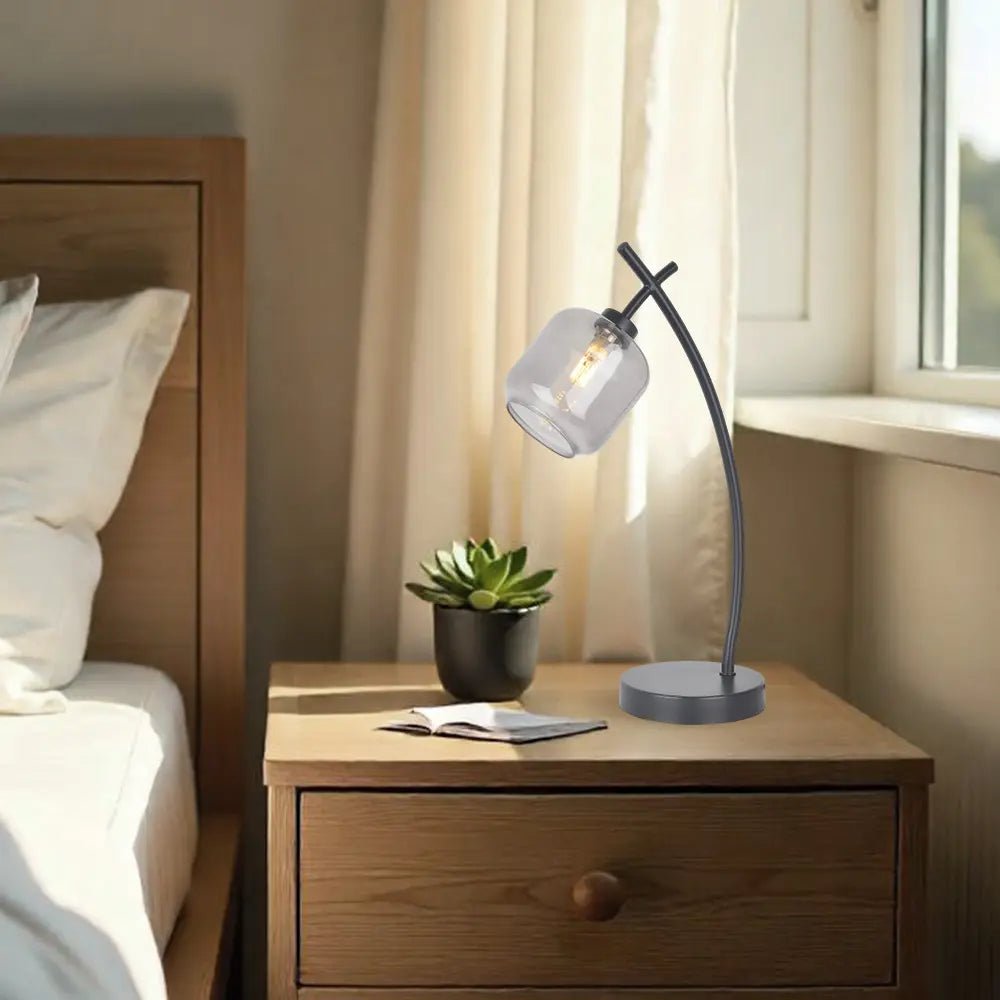 Lámpara de sobremesa en negro y cristal fumé - DekoArte