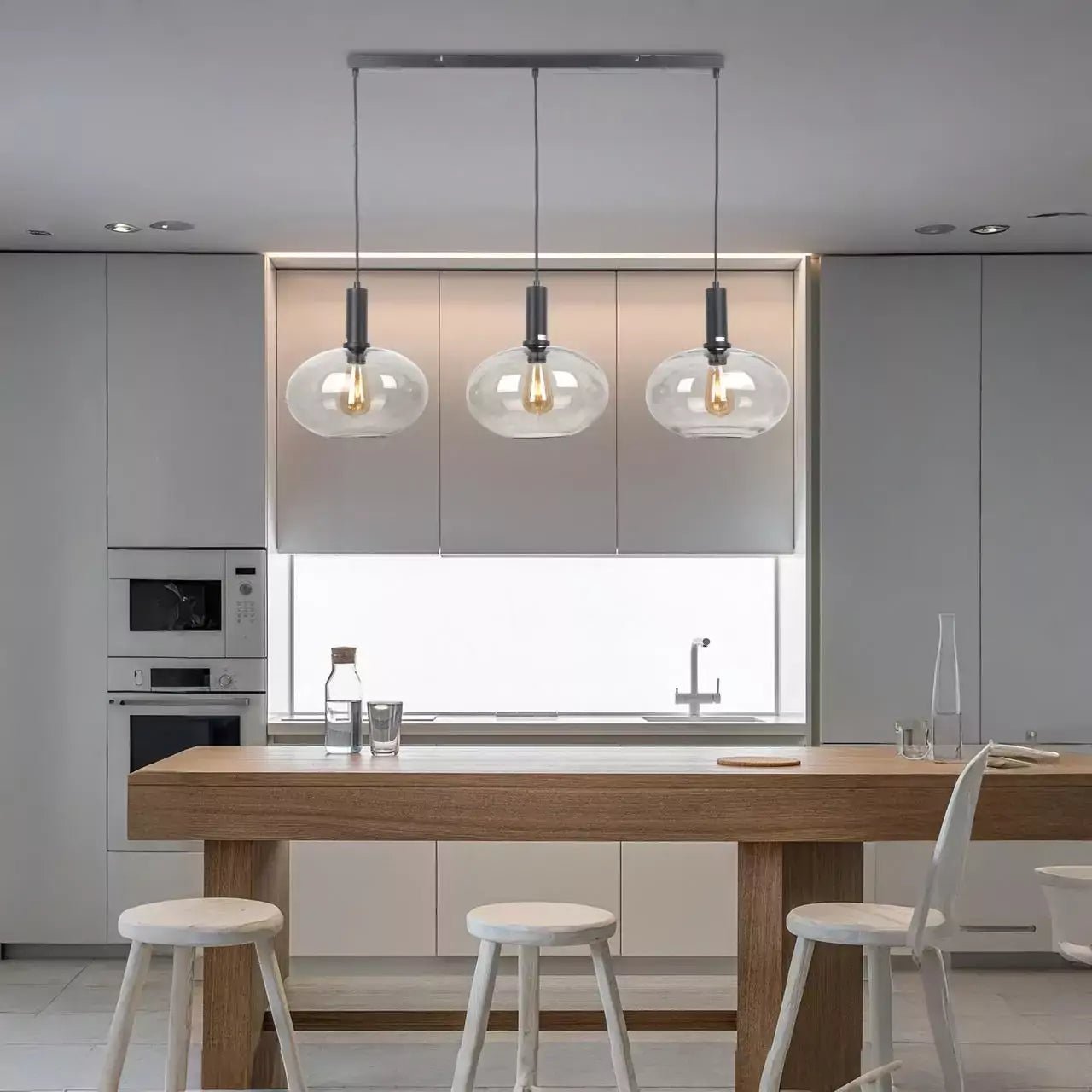 Lámpara de techo colgante 3 luces | Negro y cristal fumé - DekoArte