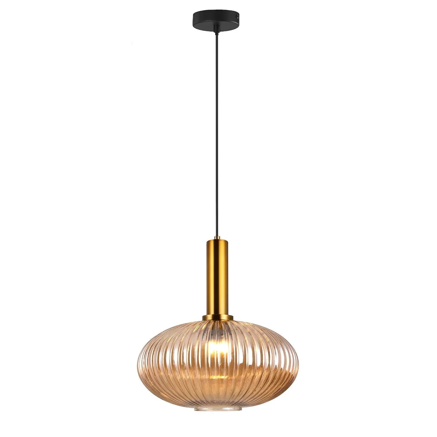 Lámpara de techo colgante de cristal ámbar y latón cepillado - DekoArte