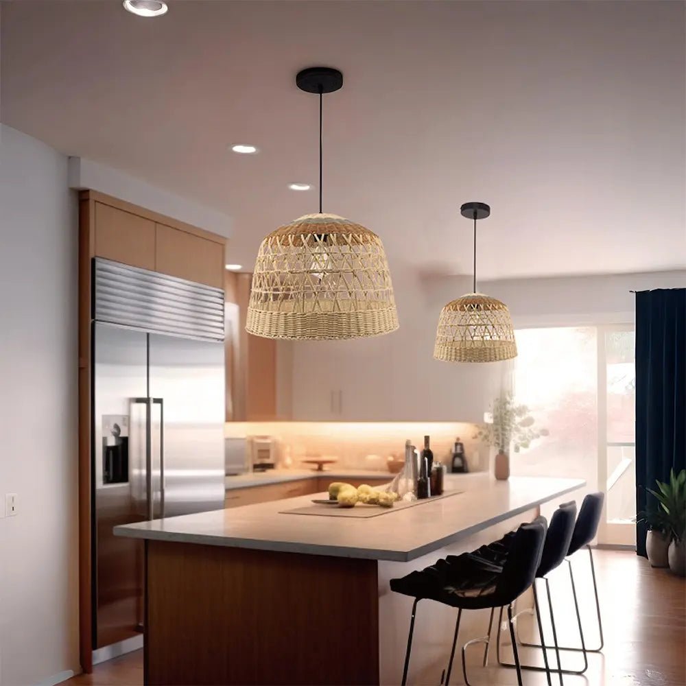 Lámpara de techo colgante de hierro y ratán | Estilo Bohemio - DekoArte