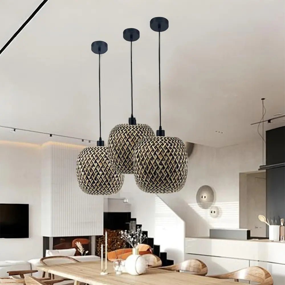 Lámpara de techo colgante de hierro y ratán | Estilo rústico - DekoArte