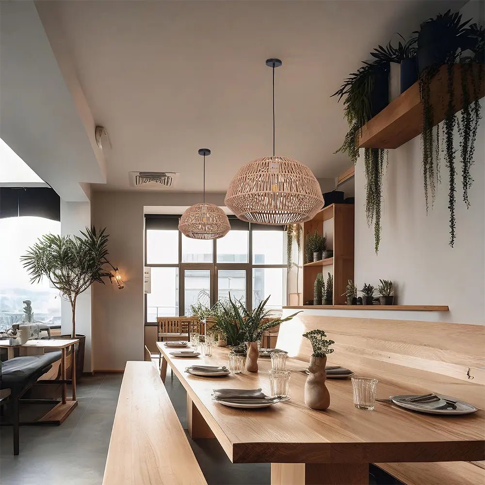 Lámpara de techo colgante en hierro y ratán | Diseño natural - DekoArte