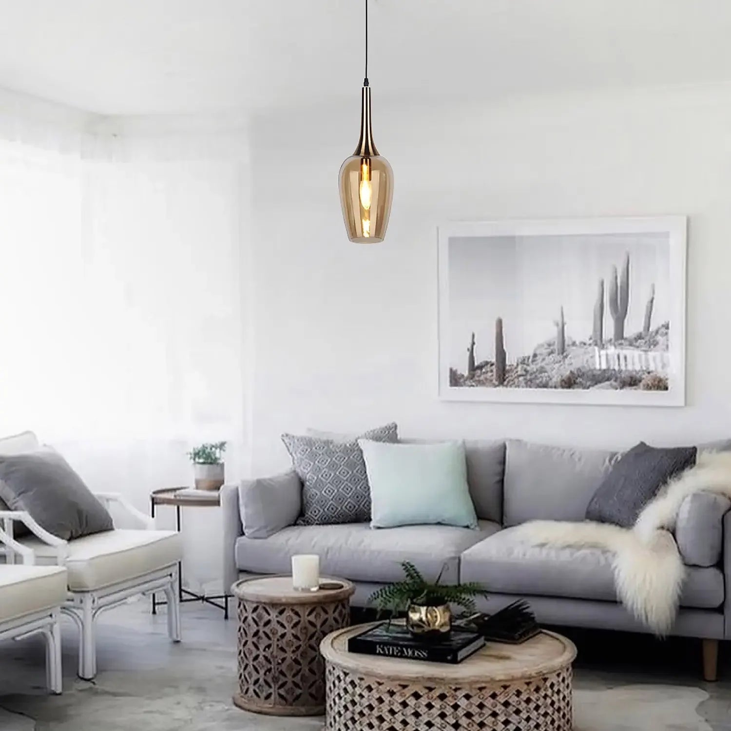 Lámpara de techo color ámbar de cristal | Elegancia y calidez - DekoArte