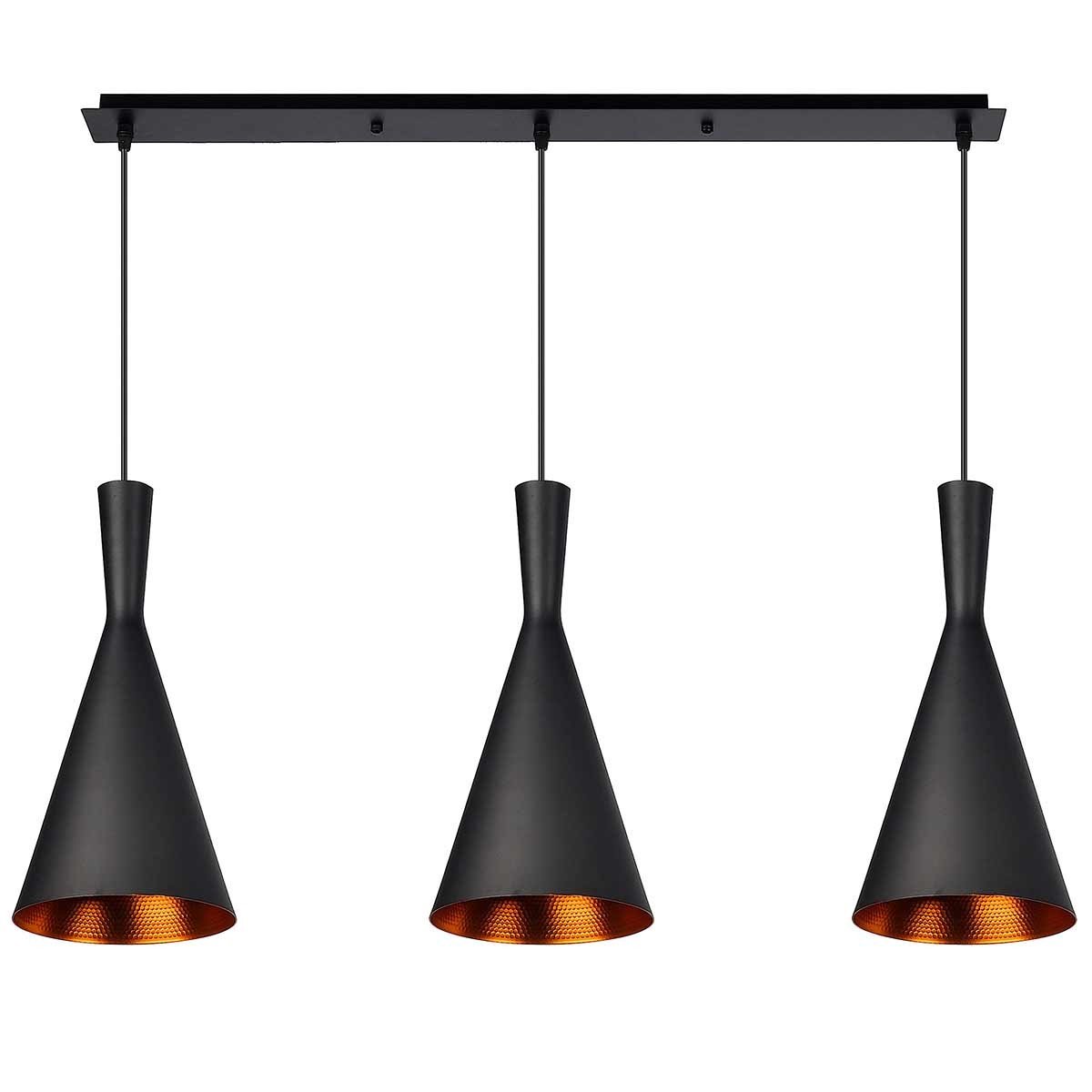 Lámpara de techo de 3 luces | Pantallas cónicas en color negro - DekoArte