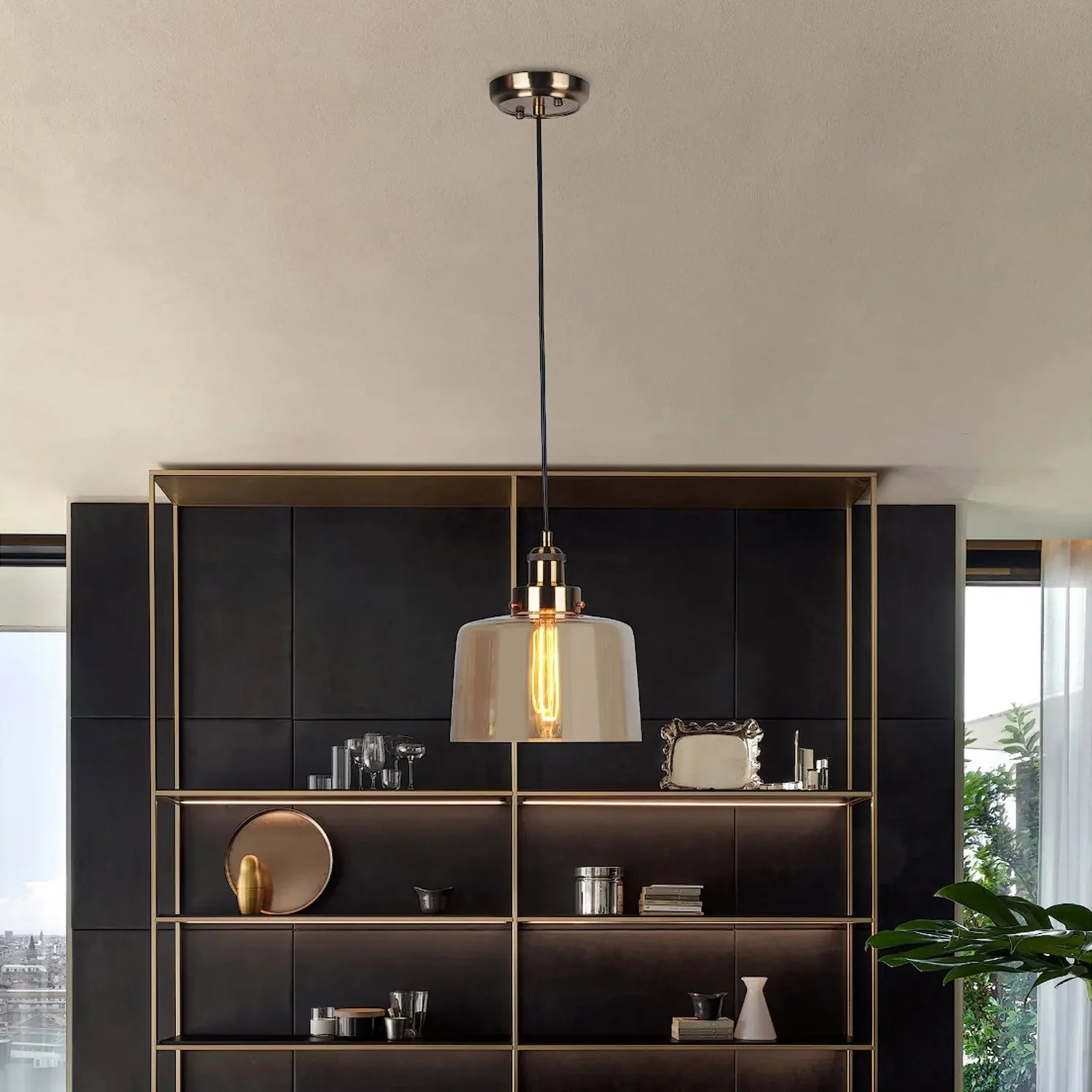 Lampara de techo de Cristal. color cuero | Estilo industrial - DekoArte