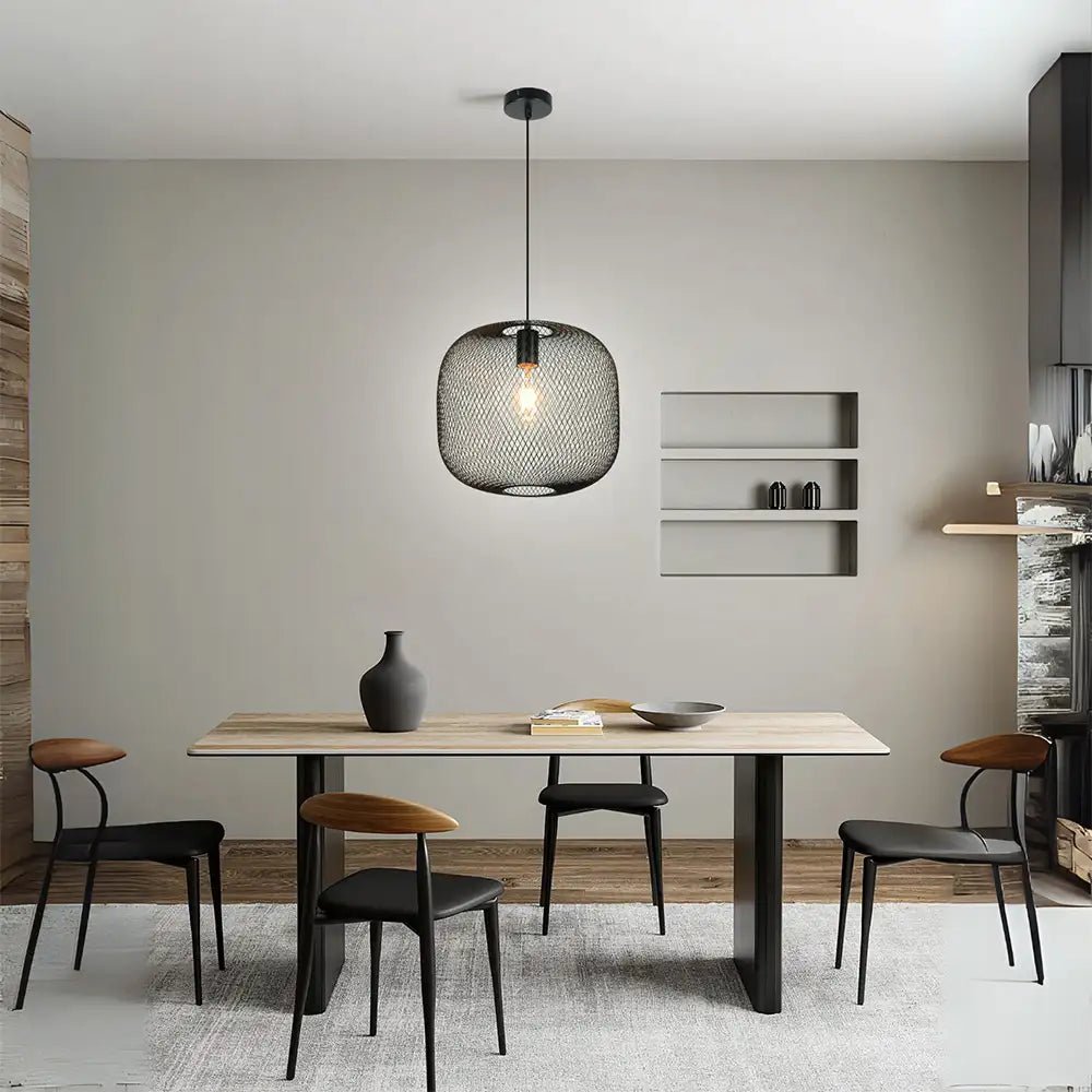 Lámpara de techo industrial | Pantalla de malla negra - DekoArte