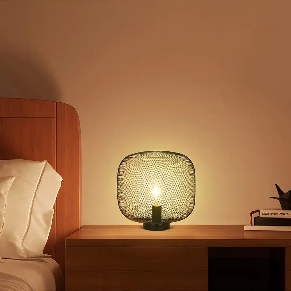 Lámpara sobremesa negra | Diseño metálico envolvente - DekoArte