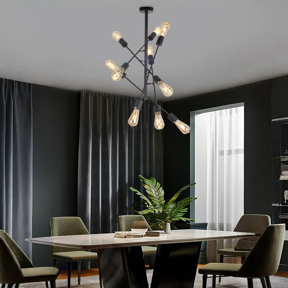 Lámparas de techo en hierro negro 10 bombillas