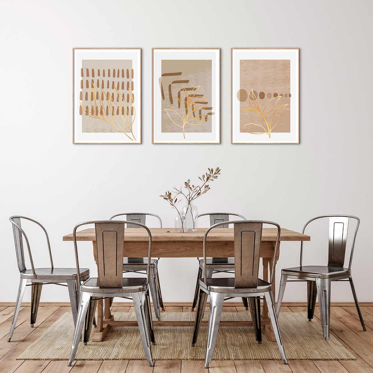 Cuadro tríptico con Marco color Madera