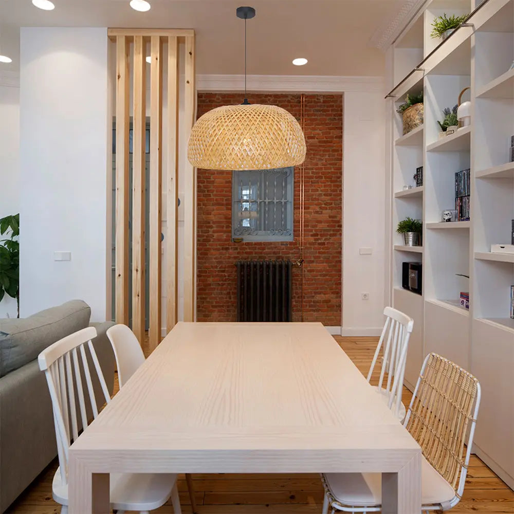 Lámpara de techo colgante de hierro y ratán | Estilo artesanal