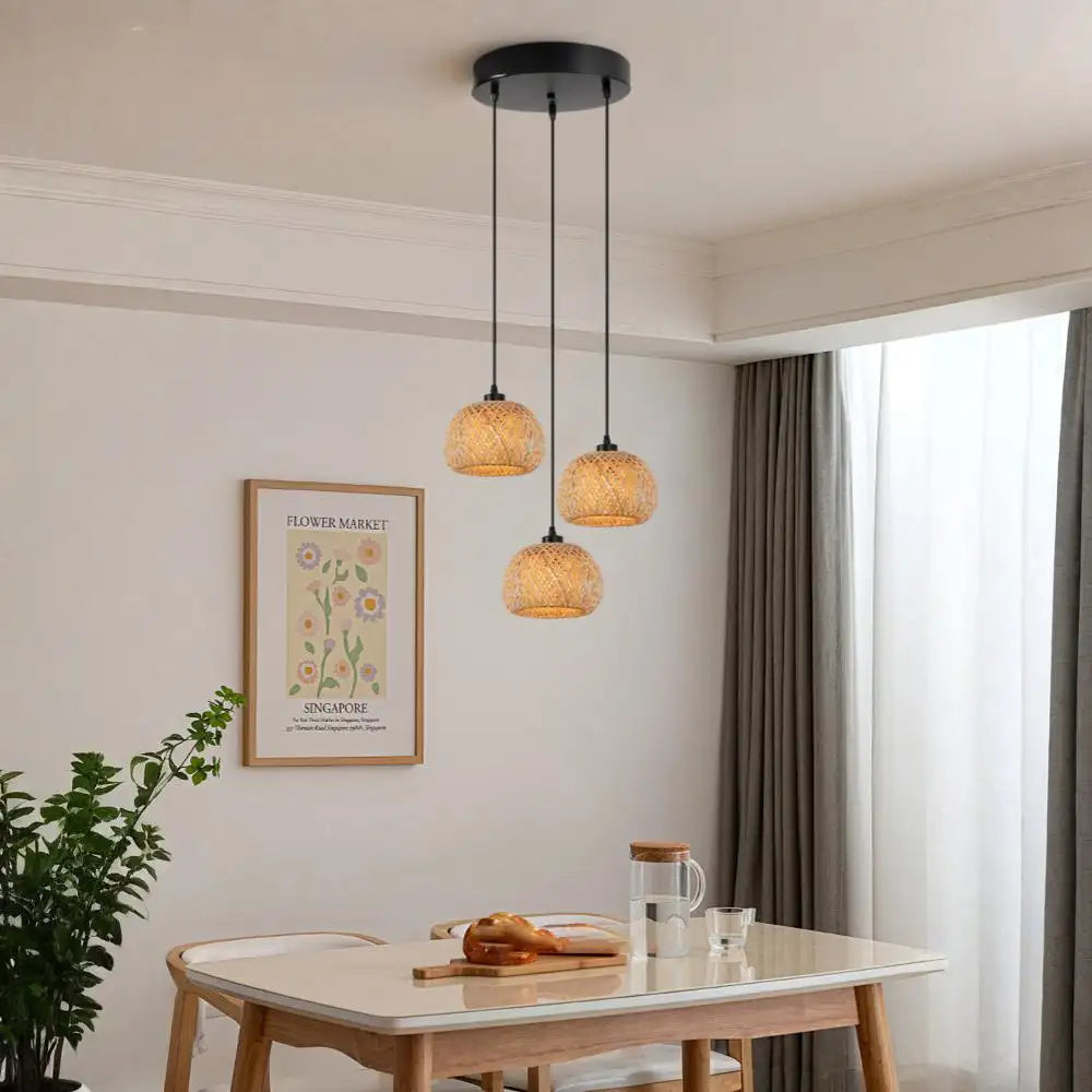 Lámpara de techo rústica 3 luces | Estilo cálido en rattan