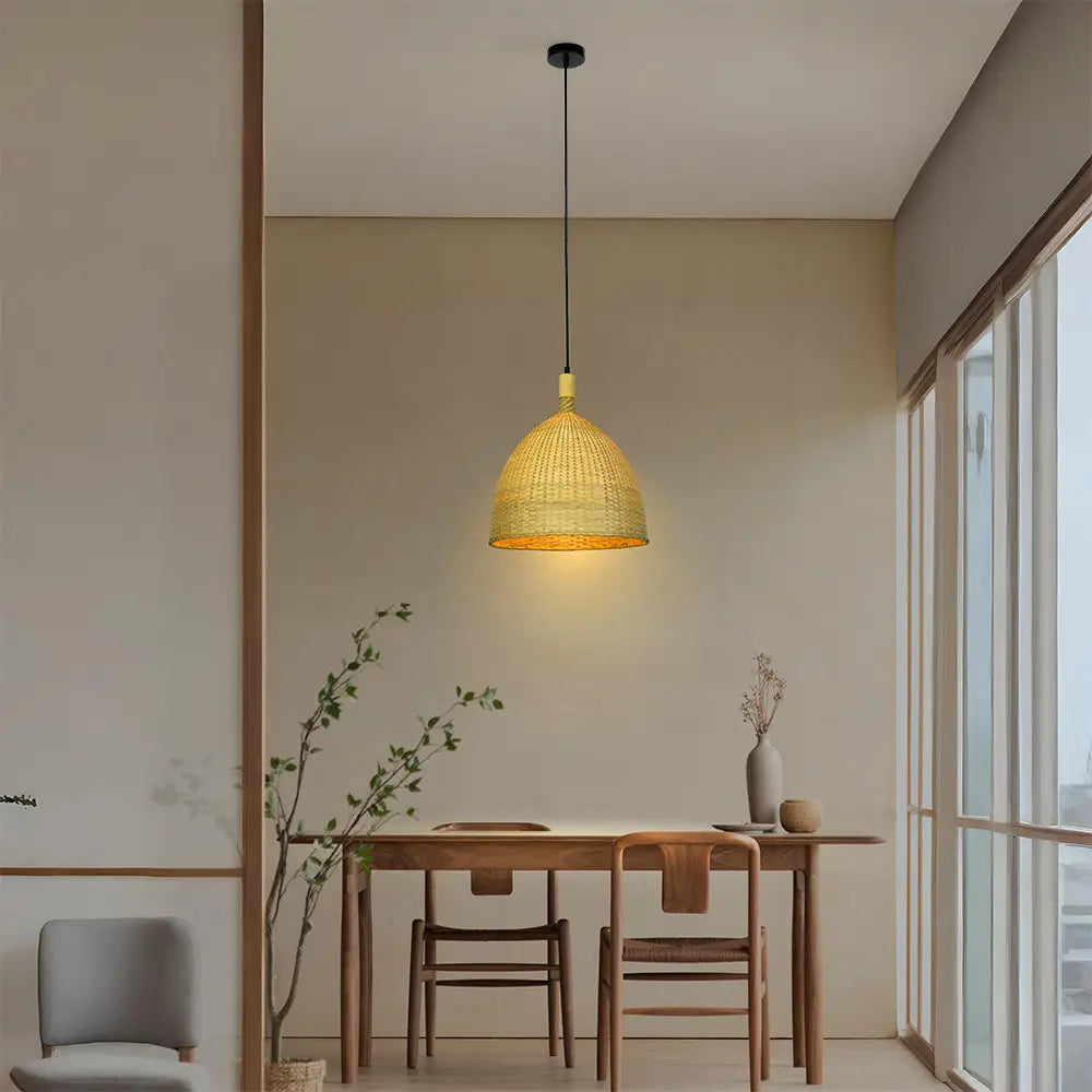 Lámpara colgante de ratán e hierro | Estilo rústico