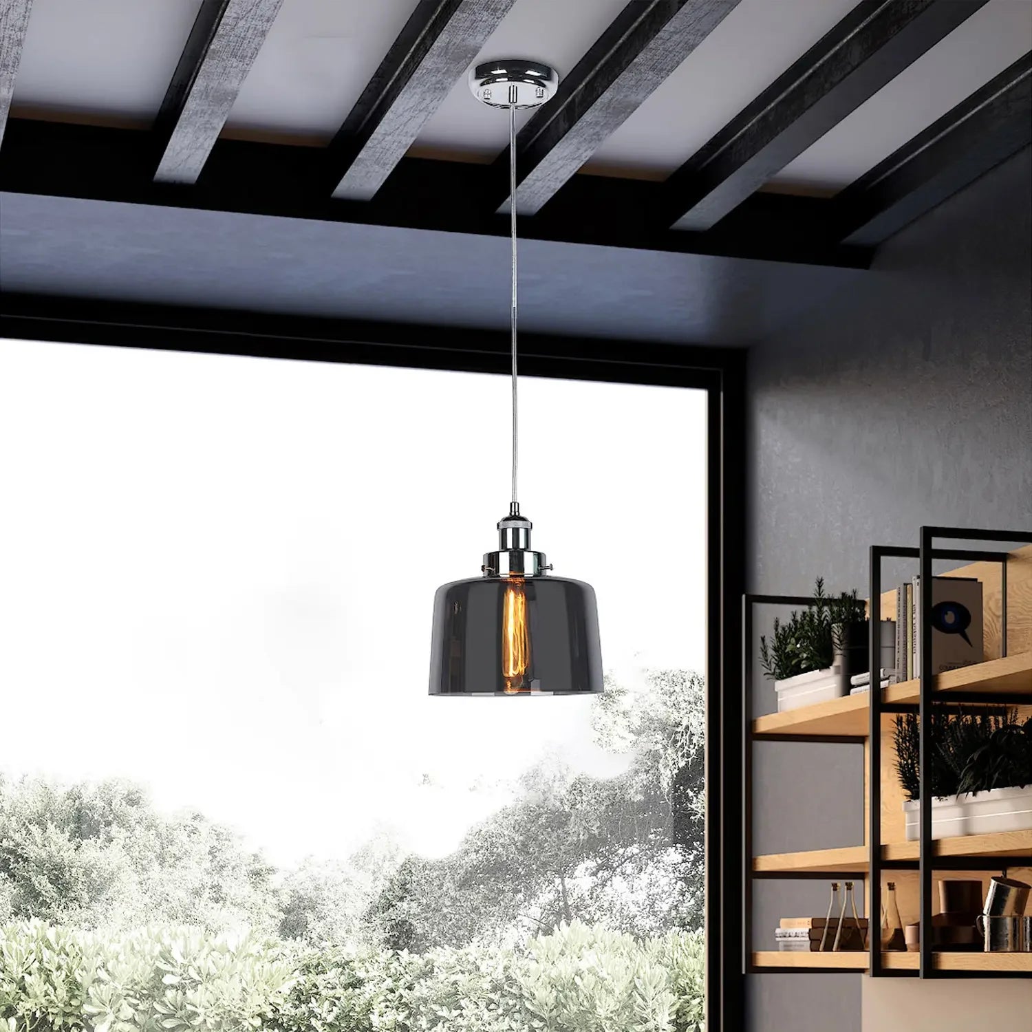 Lámpara de techo colgante | Cristal fumé | Elegancia moderna en cromo