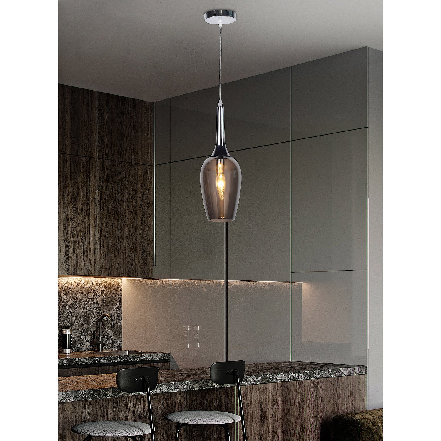 Lámpara de techo de aluminio | Diseño en cromo y cristal