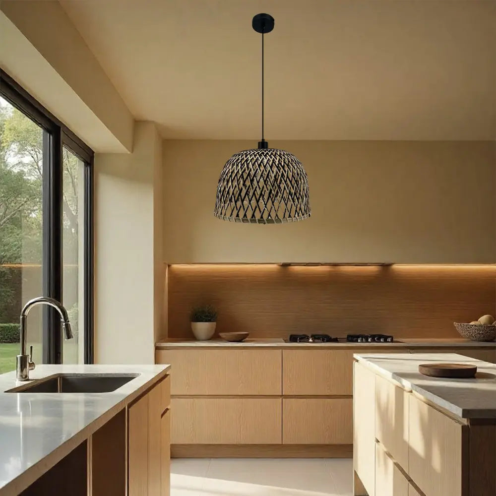 Lámpara de techo colgante de ratán e hierro | Diseño decorativo