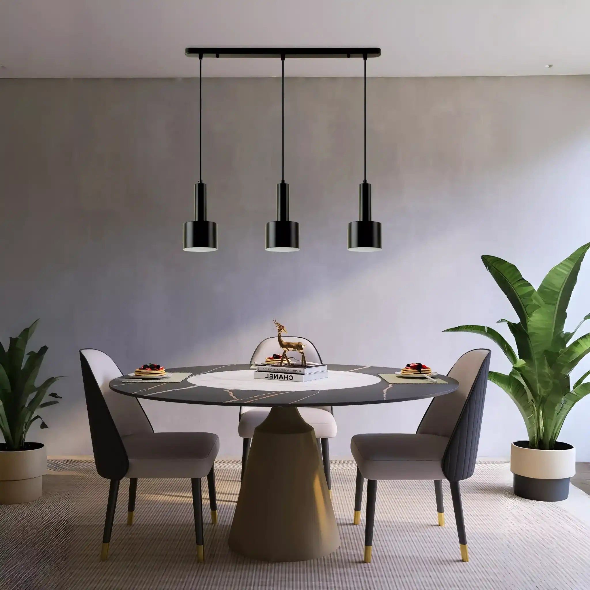 Lámpara de techo colgante de 3 luces en negro | Iluminación industrial
