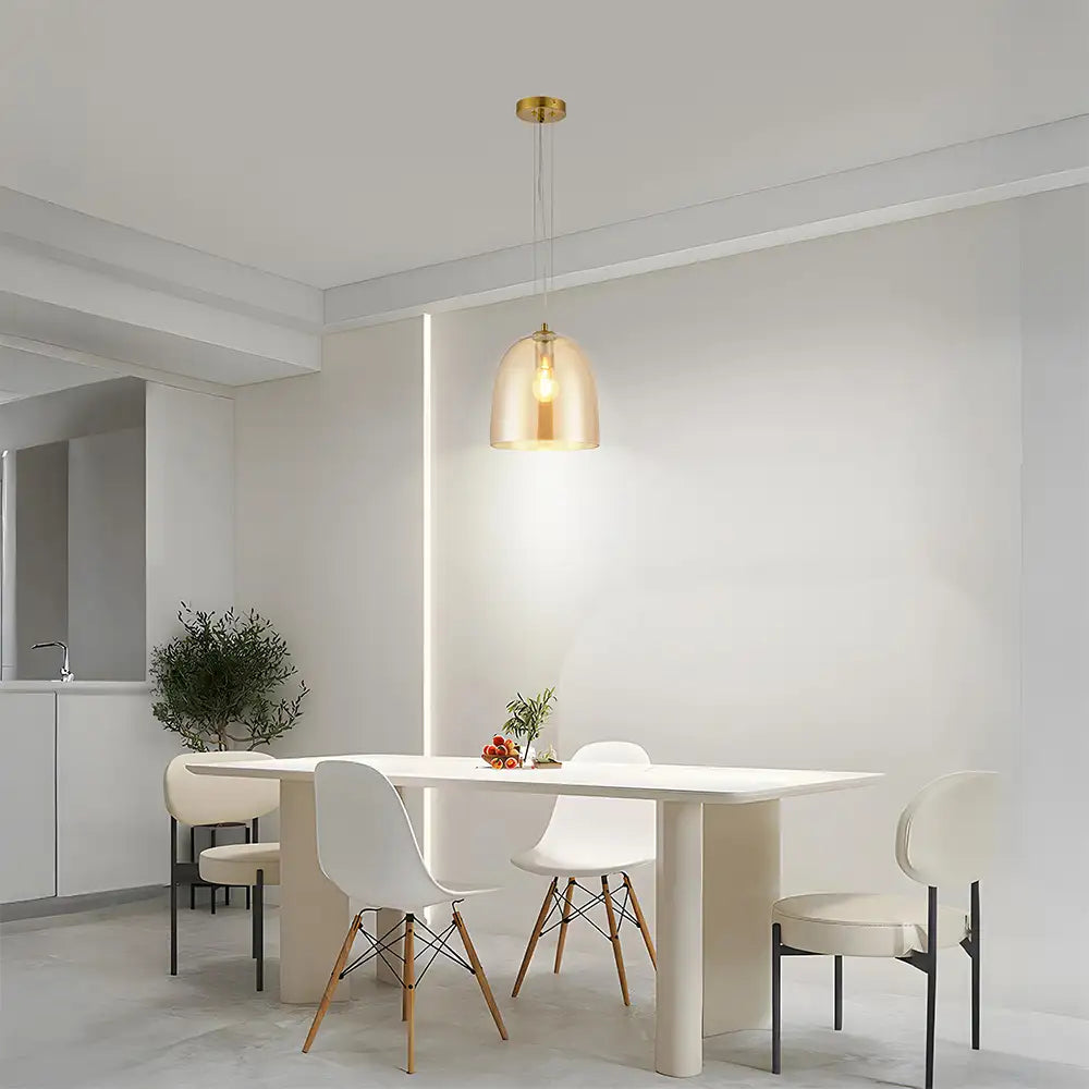Lámpara de techo colgante elegante en cristal ámbar dorado