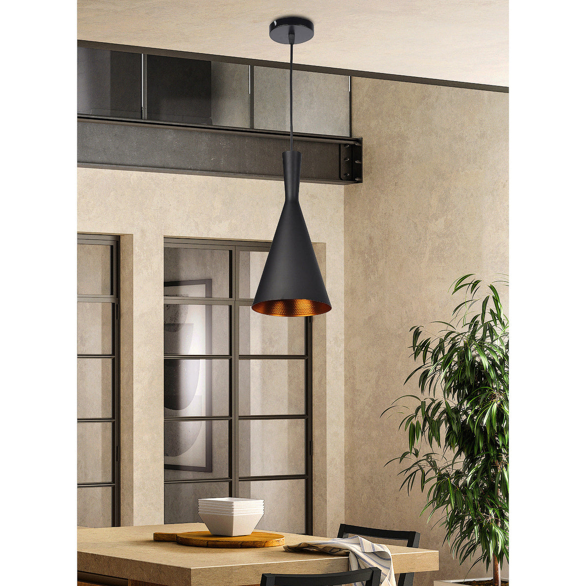 Lámpara de techo colgante | Color negro y dorado Estilo cónico