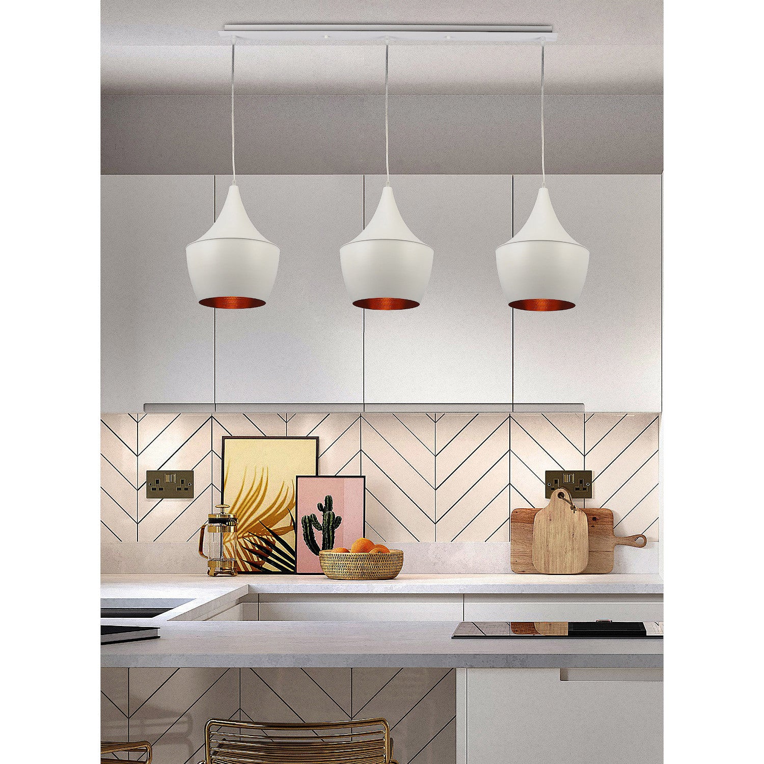 Lámpara de techo lineal blanca 3 luces | Diseño simétrico elegante