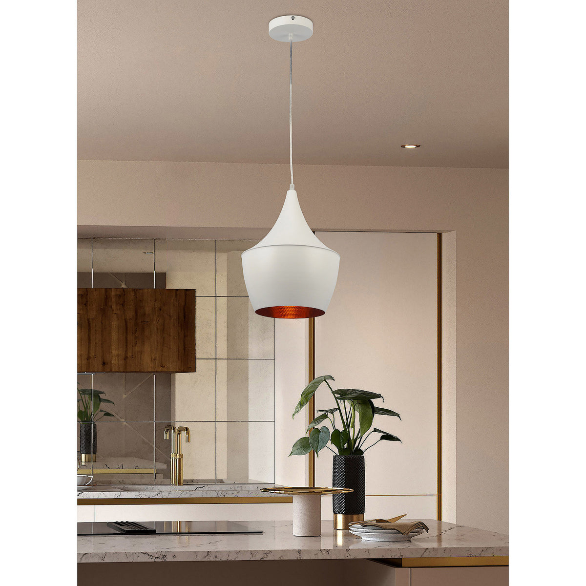 Lámpara colgante de techo. estilo cadiz | Color blanco y dorado