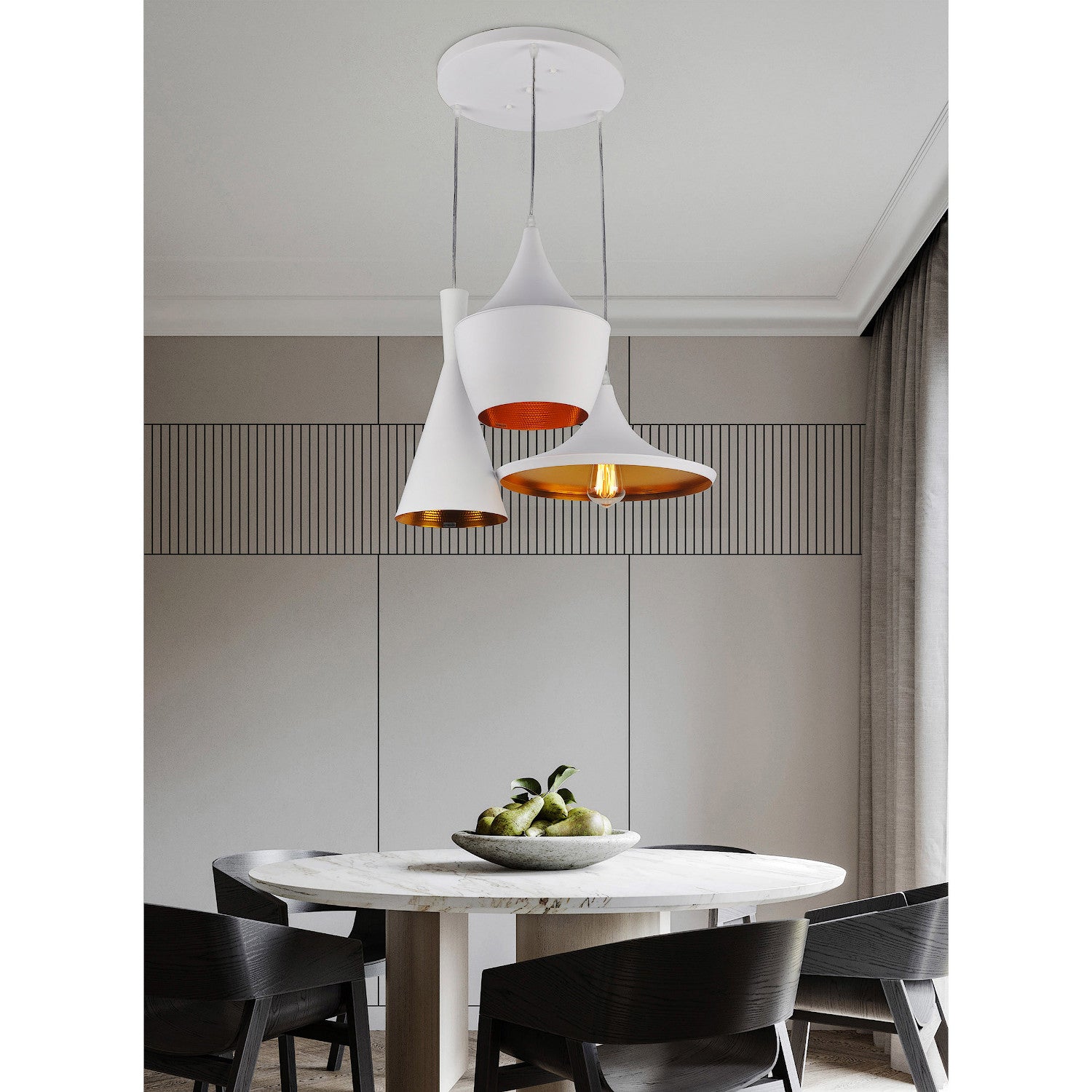 Lámpara de techo colgante blanca de 3 luces | Diseño asimétrico