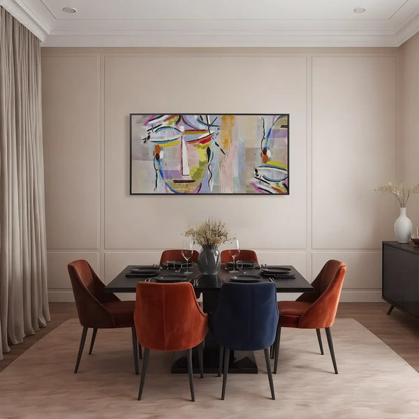 Cuadro pintado a mano caras abstracto