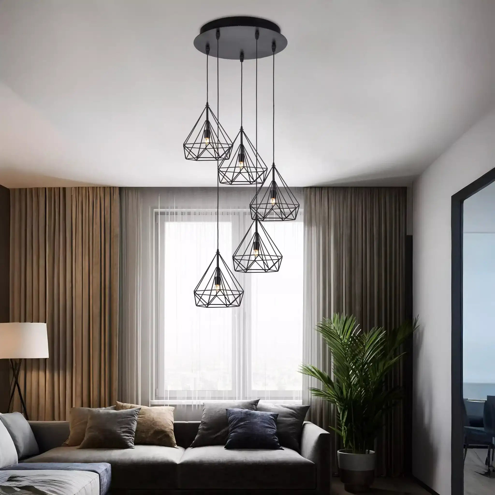 Lámpara de techo industrial 5 portalámparas en negro