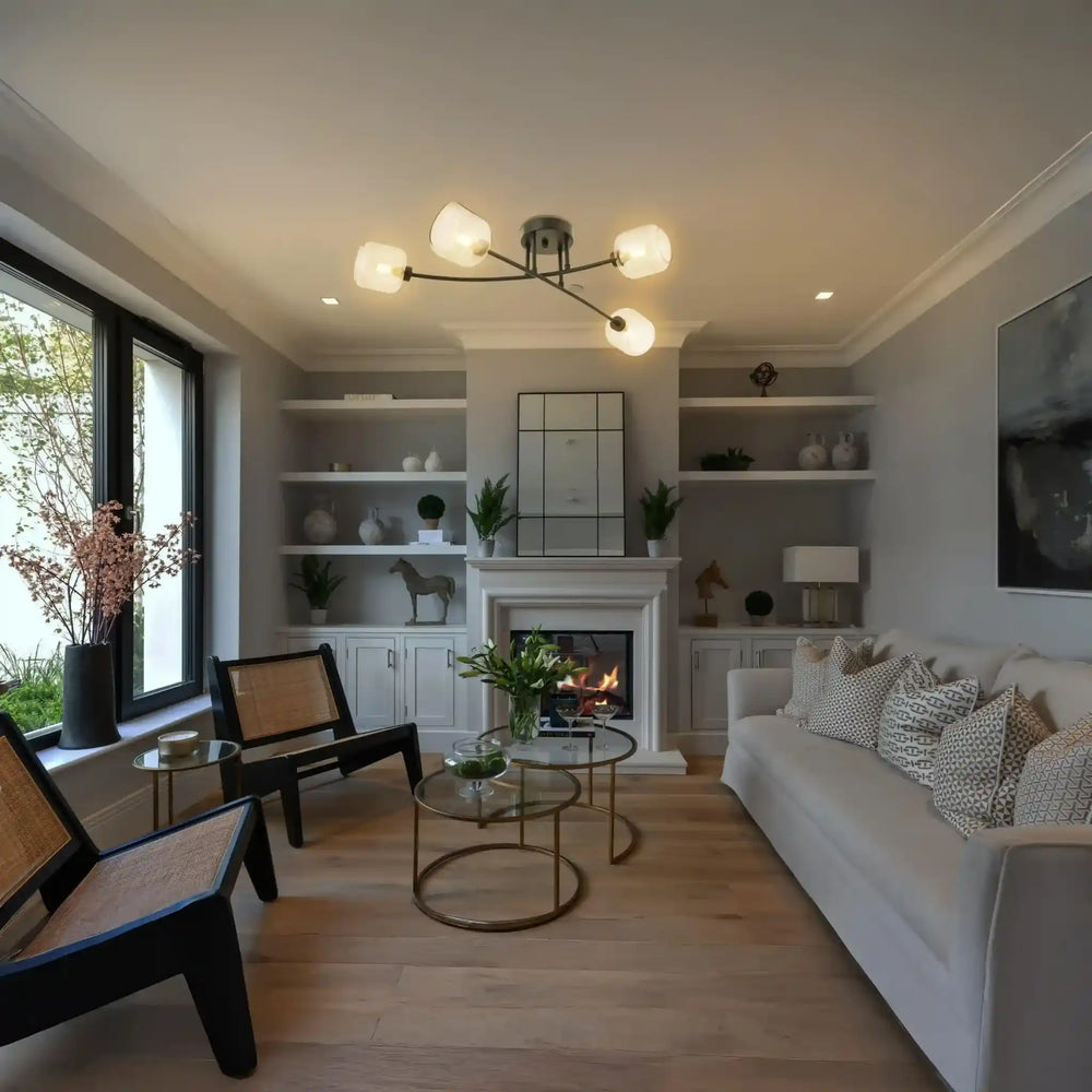 Semiplafón de techo 4 luces en negro y cristal fumé