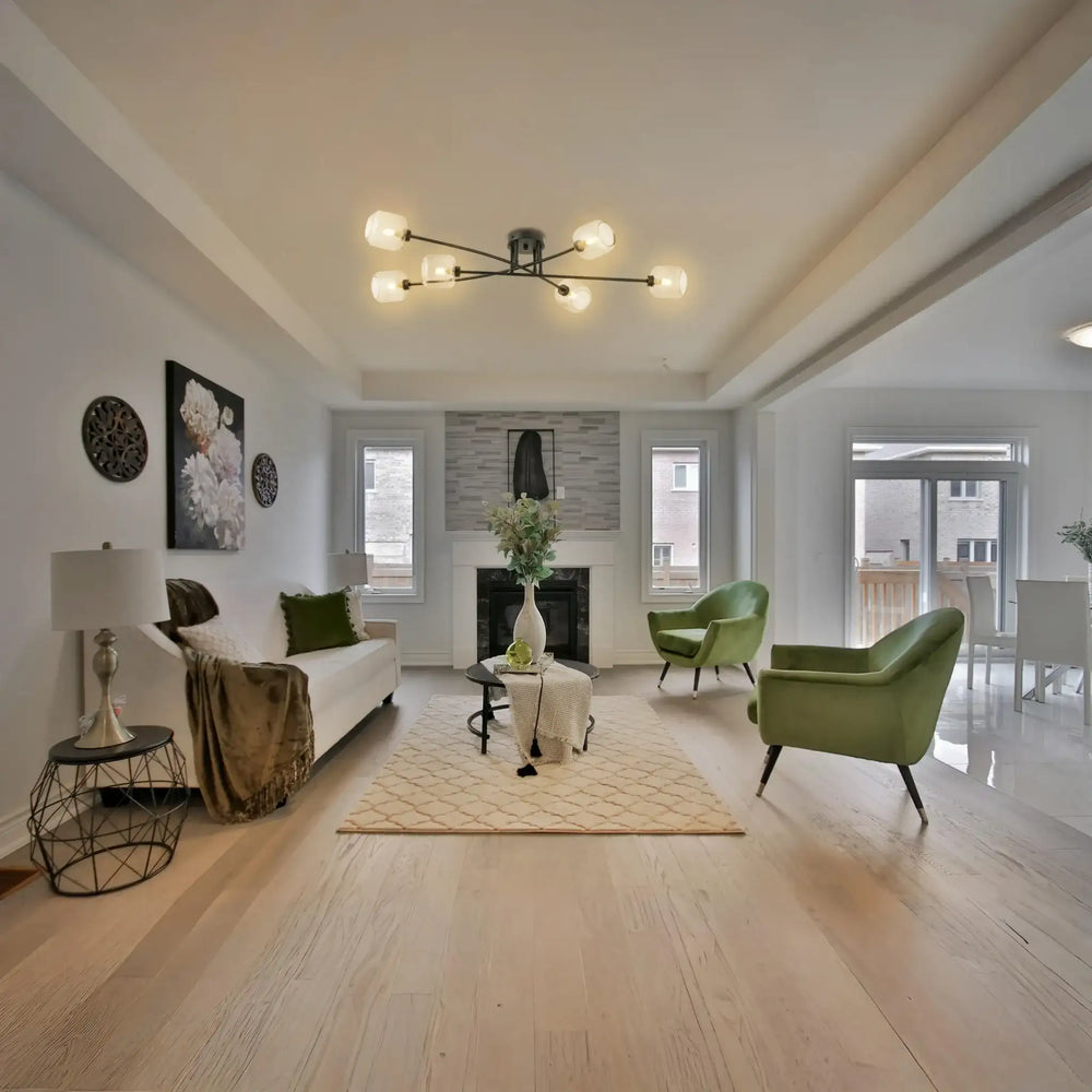 Semiplafón de techo 6 luces en negro y cristal fumé