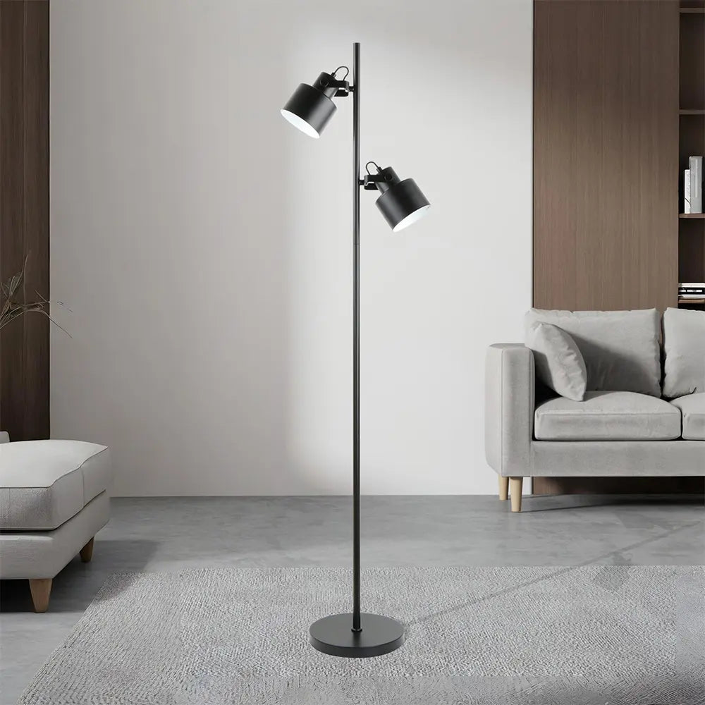 Lámpara de pie moderna de 2 luces |Color negro estilo industrial