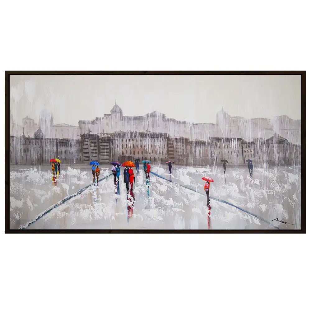 Pintura figurativa | Paseo bajo la lluvia con personas pintadas - DekoArte