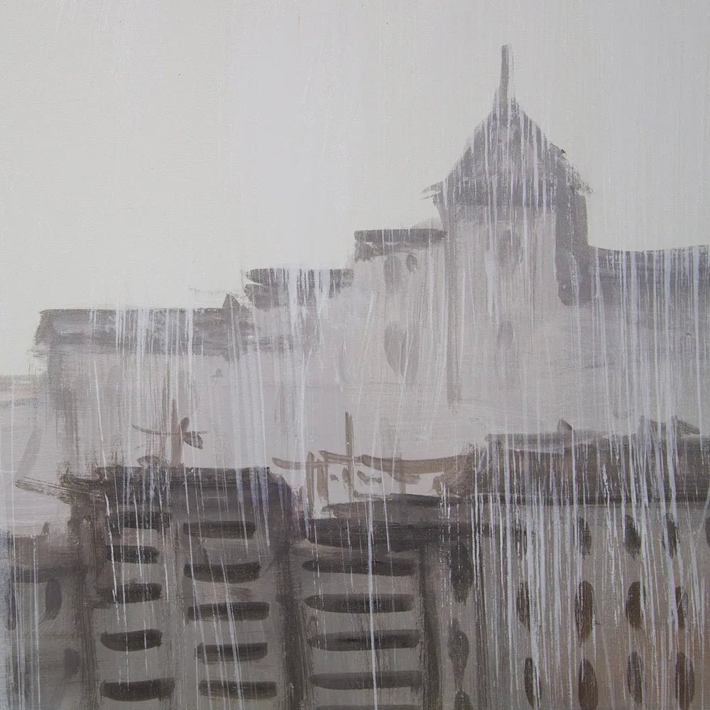 Pintura figurativa | Paseo bajo la lluvia con personas pintadas - DekoArte