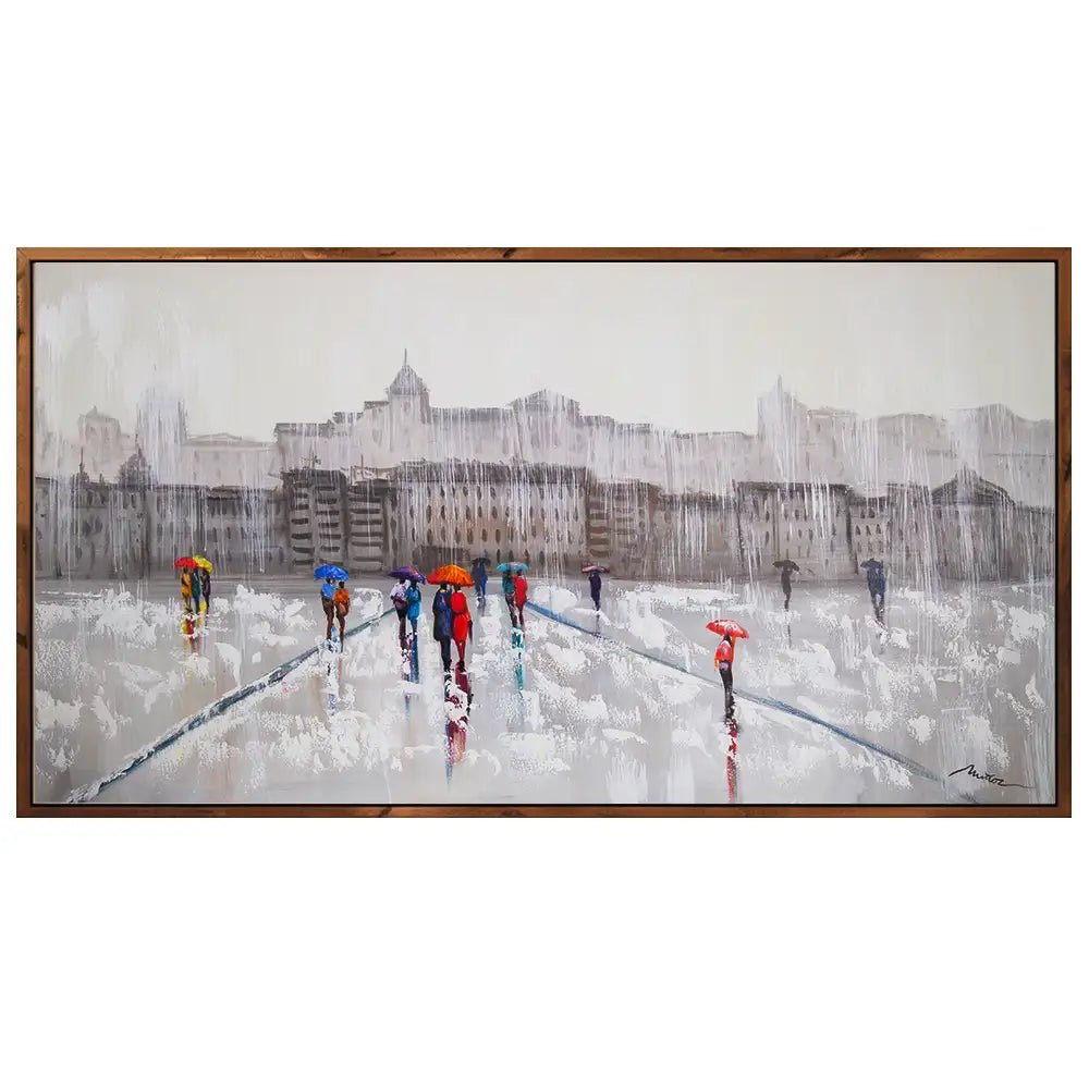 Pintura figurativa | Paseo bajo la lluvia con personas pintadas - DekoArte