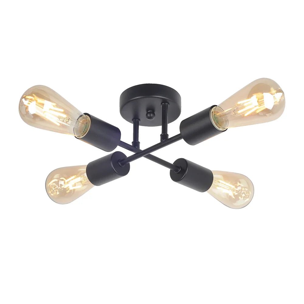 Plafón de techo moderno en hierro negro 4 bombillas E27 - DekoArte