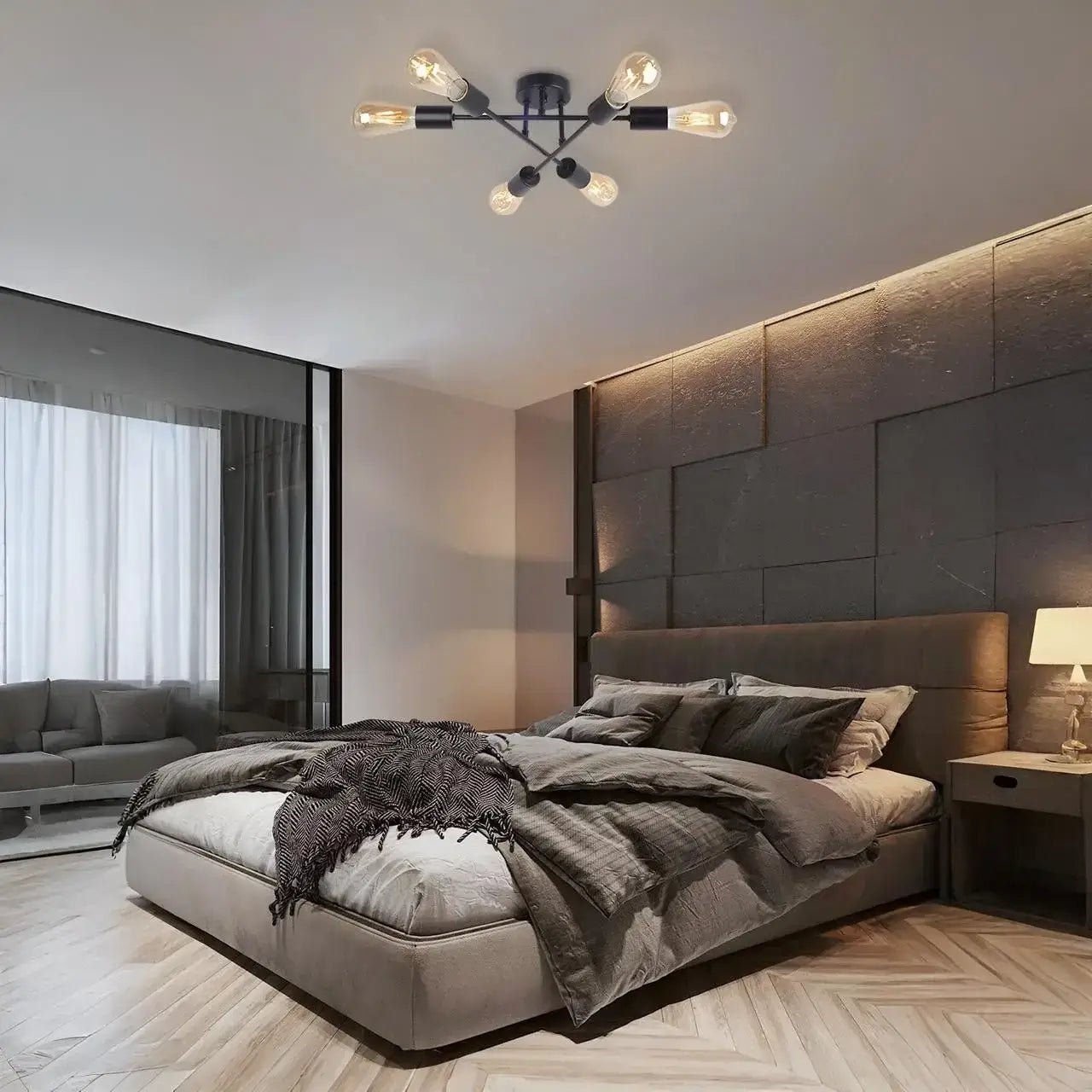 Plafón LED de techo en hierro negro de 6 bombillas - DekoArte