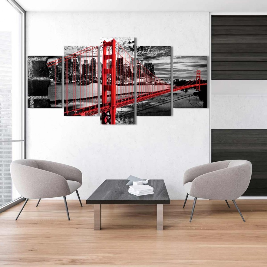 Cuadros Modernos, Lienzo Decorativo, Eeuu Golden Gate Blanco Negro Rojo, 1 Pieza 120 X 80 Cm - Dekoarte con Ofertas en Carrefour