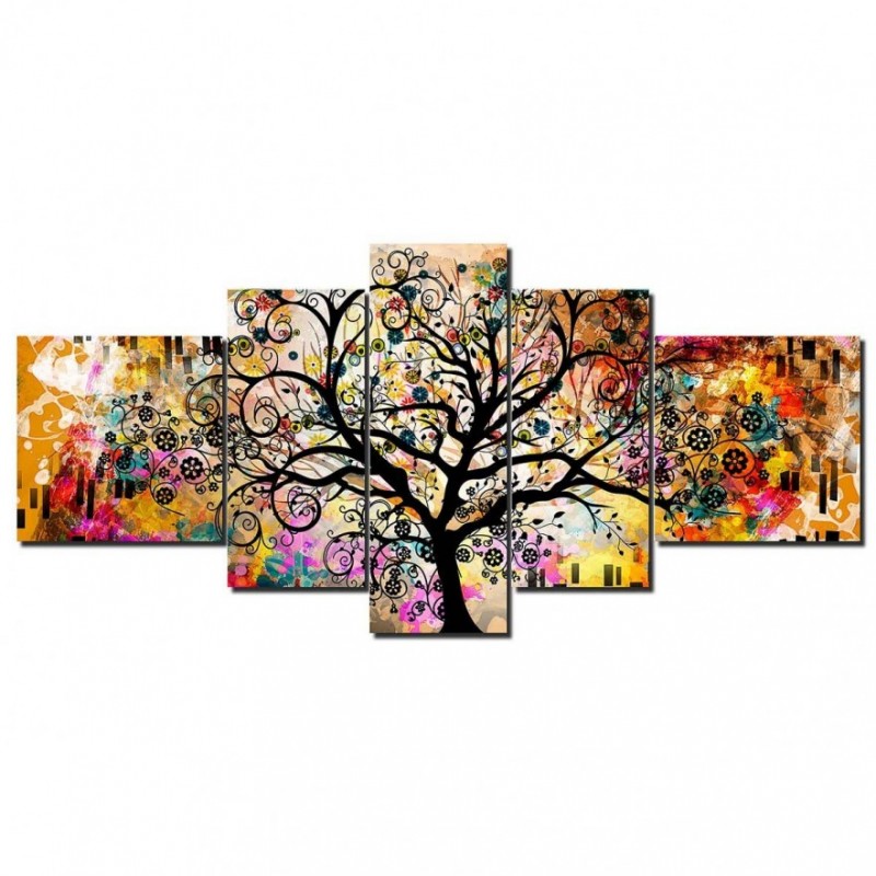 Cuadro en lienzo Tríptico Adaptacion Multicolor del Arbol de la Vida de Klimt