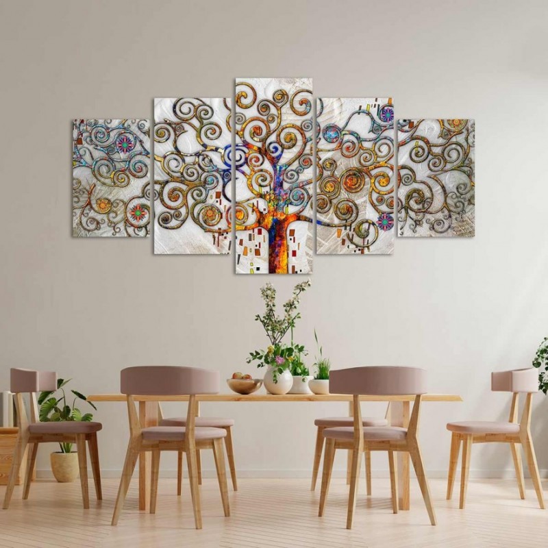 Cuadro en Lienzo Tríptico Adaptación Arbol de la Vida de Klimt en Color Plata