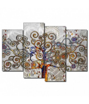 Cuadro en Lienzo Tríptico Adaptación Arbol de la Vida de Klimt en Color Plata